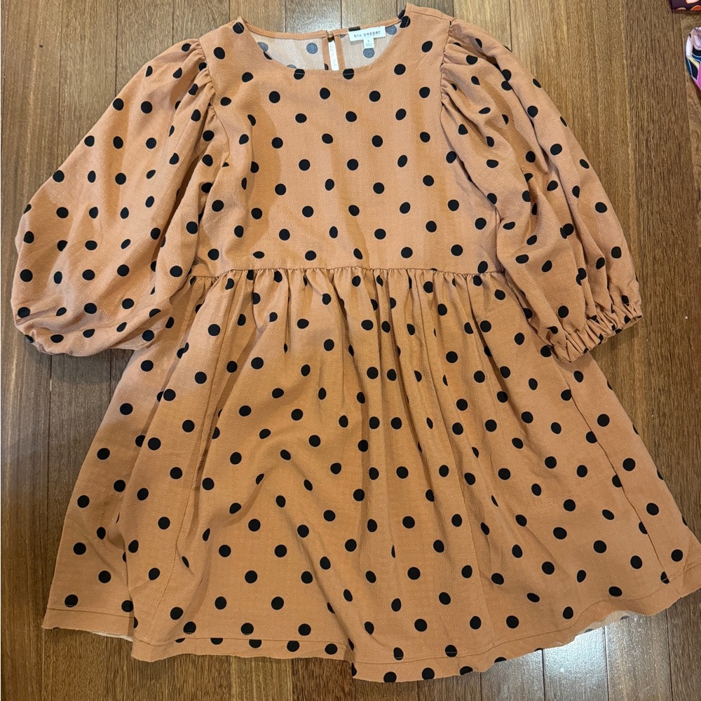 Blu Pepper Black and Orange Casual Sundress with Bishop Sleeves